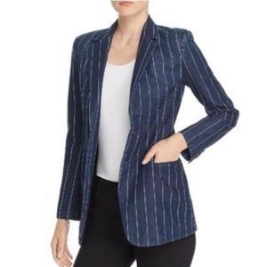 New J Crew Blazer in Pinstriped Linen Blue White Sz 4T